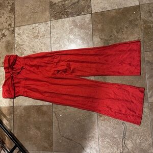 Derek Lam Vibrant Red linen strapless  Wide-Leg Pants/Jumpsuit